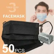 50Pcs Daily Protective Face Mask Mouth Masks Filter 3 Layer Meltblown - Black