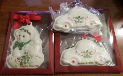 3 Lenox Holiday Cookie Presses Teddy Bear / Car NEW!