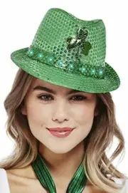 Smiffys 51116 Paddys Day Light Up Sequin Trilby Hat, Unisex Adult, Green, One S