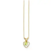 14K Yellow Gold 3mm Peridot Birthstone Heart Necklace 15" Madi K Childs Jewelry