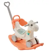 4 in 1 Rocking Horse for Toddlers 1-3 Years, Baby Rocking Horse with Detachable Balance Board, Push Handle and 4 Smooth Wheels, Support up to 80 lbs HDPE Kids Ride on Toy with Sound,