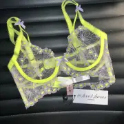For LOVE & LEMONS XS BRA NEON YELLOW green white silver Floral Daisy EMBROIDERED