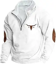 [JIEMUXIU] Men's Quarter Zip Sweater, Western Aztec Sweatshirt, Fleece Lining, Fashion Sweatshirt, Casual, Sporty, Retro Sweater, White/Opulent Garden, XXX-Large