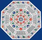 Filigree Work Center Table for Hallway Decor Octagon Marble Coffee Table Top
