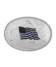 Montana Silversmiths Men's Thin Blue Line Flag Belt Buckle 1340TBLNEW NIB