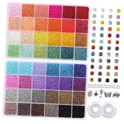 44000pcs 2mm Glass Seed Beads for Bracelet Making Kit, 48 Colors Small Beads,