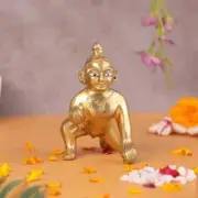 Mini Brass Ornate Laddu Gopal Bal Gopal 2" Krishna Statue Idol Hindu Temple Puja