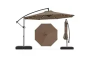 Costway Solar Offset Outdoor Umbrella Cantilever w/32 LED Lights & 360 Tilt Garden Beach Patio Deck Charcoal