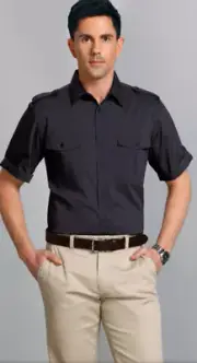 Benchmark Men's Short Sleeve Military Shirt Removable Epaulets Cotton Blend