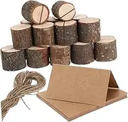 20Sets Rustic Wood Place Card Holders Tree Stump Memo Stands for Weddings Parties and Meetings Durable Table Number Holders with Cards and Rope