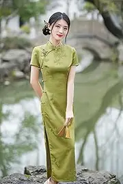 [JIMINISO] Female Summer Pure Color Modern Green Qipao Temperament Republic of China Style Retro Long Elegant Cheongsam