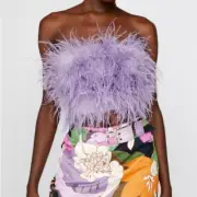 NASTYGAL Size 12 Lilac Feather Cropped Bandeau Corset Top- NWT