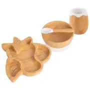 4pc Tiny Dining White Unicorn Bamboo Baby Feeding Set Weaning Plate Bowl Spoon