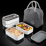 Taoluwin Bento Lunch Box, 2 Layer Metal Lunch Container with Insulated Lunch Bag, Food-Grade 304 Stainless Steel, Leakproof & Microwave-Safe