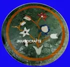12" Green Marble Round Sofa Side Table Top Semi Precious Stone Inlay Marquetry