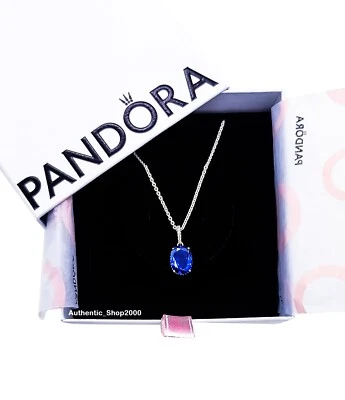 NEW 100% PANDORA 925 Blue Sparkling Statement Halo Pendant Necklace 390055C01