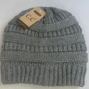 C.C. Womens Beanie Winter Gray Knit Hat Unisize NEW Fuzzy Lining