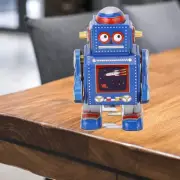 (Blue)Wind Up Robot Toy Hand Made Decorative Vintage Clockwork Robot Toy HO
