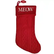 Holiday Time 19 inch Red Knit Embroidered Meow Cat Christmas Stocking