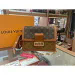 二手正品 LOUIS VUITTON LV DAUPHINE 近全新達芙妮字紋雙色金釦金鍊釦式翻蓋方型肩背包斜背包 M4