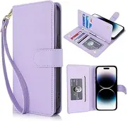 Procarcasa for iPhone 13 Pro Wallet Case,for iPhone 13 Pro Case [7 Card Holders][Wrist Strap] PU Leather Wallet Shockproof Stand Kickstand Magnetic Clourse Phone Cover-Purple