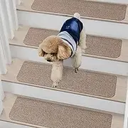 COSY HOMEER Pack of 15 Self-Adhesive Stair Mats, 70 x 22 cm, Stair Carpet, Free to Cut, Machine Washable, 100% Polyester, TPE Backing, Safety for Children, Seniors and Pets, Beige