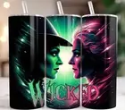 Wicked Tumbler – Two Characters in Pink & Green Facing Each Other Design