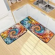 XYMZR Circle Colorful Kitchen Mat for Floor, 2 Piece, Non Slip Washable Kitchen Rugs for Kitchen & Home Decor, Sink, Bathroom 19.7” x 27.6” + 19.7” + 47.2”