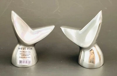 West Elm Whale Tail Salt & Pepper Shakers Silver Tone Finish Beach Ocean NWT