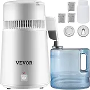 VEVOR Pure Water Distiller 4L Stainless Steel Inner Water Distillation 750W Water Purifier Filter Water Distillers Machine with Collection Bottle for Offices Homes, White