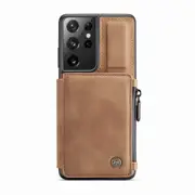Flip Stand Case For Samsung Galaxy S21 Ultra Case Zipper Wallet Slots PU Leather PC Hard Back Cover For Samsung S21 Ultra Case
