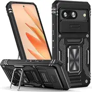 SEFING for Pixel 8 Case, for Google Pixel 8 Case with Slide Camera Cover, Built-in 360° Rotable Ring Kickstand Military Grade Shockproof Heavy Duty Protective Case for Pixel 8 6.1'' 2023 (Black)