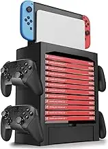 TNP Switch Organizer Station Game Storage Tower Stand for Nintendo Switch OLED with Dock Holder, 10 Game Case Vertical Shelf, 4 Controller Rack, Joy-con Drawer, Black