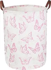 CLOCOR Pink Laundry Basket,Waterproof Nursery Hamper for Baby Girl ,Collapsible Storage Baskets for Girls Bedroom,Kids Toys Storage Bin,Room Decor,Gift Basket（Pink Butterfly