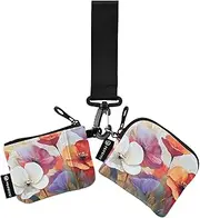 [XYMZR] Mini Zip Around Wristlet keychain Wallet Colorful Flowers Art for Women Personalized Pattern Detachable Dual Pouch Wristlet Portable Wallet Phone Coin Purse, Multi-colored, One Size