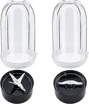 [ZUXIM] 2 Pack 16OZ Tall Cups with Cross and Flat Blade Combo,Compatible with, for Magic Bullet, Blender Juicer 250W MB-1001 Blender Blade