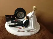 Cake Topper Wedding Day Bride Groom Funny Auto Mechanic Grease Monkey Themed