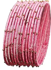 [Touchstone] Silk Thread Bangle Collection Handmade Faux Silk Thread Exotic Look with Beads Turquoise Blue Designer Bangle Bracelets for Women Set of 12