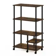 Furinno Kitchen Storage Shelf Cart with Casters 4-Tier Amber Pine and Black