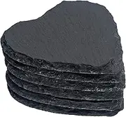 Argon Tableware Heart Slate Coasters - 10cm - 6 Piece Drink Coasters Black Stone Natural Slate Smooth Edge Drink Mat Cup Mats for Kitchen, Bar, Restaurant, Weddings, Events