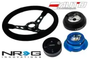 NRG 350 3" Deep Steering Wheel Suede BK/160 Hub/2.5 Blue Quick Release/Lock Matt (for: Mazda)