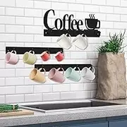 AwObEpl Metal Coffee Mug Wall Rack with Coffee Sign Rust Proof Tea Cup Wall Hanger with 12 Heavy Duty Hooks for Coffee Bar Kitchen Office