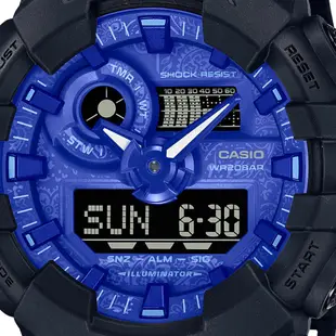 【CASIO 卡西歐】G-SHOCK 粗獷外型藍色變形蟲大圓雙顯錶(GA-700BP-1A 世界時間)
