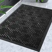 Yimobra Sturdy Front Entrance Door Mat, Heavy Duty Outdoor Indoor Doormat Entryway Floor Mat, Non Slip Rubber Backing, Easy Clean Shoe Scraper, Waterproof, Patio, Lawn, 17x29.5 Inch, Black