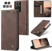 [Cracedily] for Samsung Galaxy S21 Ultra Case, Flip Wallet Leather Case with Card Holder Magnetic Closure Shockproof Kickstand Protective Phone Cases Cover for Samsung S21 Ultra,Coffee