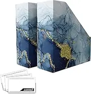 ANSSDO 6 Pack Cardboard Magazine Holder Premium Magazine File Holder Organizer, Magazine File Organizer, Large Volume Magazine Storage Box as Book Bins or Folder Holder for Desk -Blue Gold 6 Pack