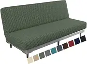 MAXIJIN Newest Jacquard Futon Cover Stretch Armless Futon Sofa Cover Soft Futon Slipcover with Elastic Bottom Thick Sofa Bed Furniture Protector Covers for Washable Futon (Futon, Army Green)