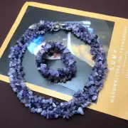 100% Natural Multi-shade Purple Amethyst Gravel Stone Necklace & Bracelet Set