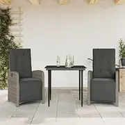 3 Piece Bistro Set with Cushions Grey Poly Rattan, Furniture Sets, Patio Furniture