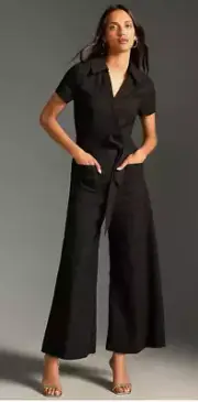 Anthropologie Maeve The Colette Wrap Jumpsuit in Black Women's Size 0